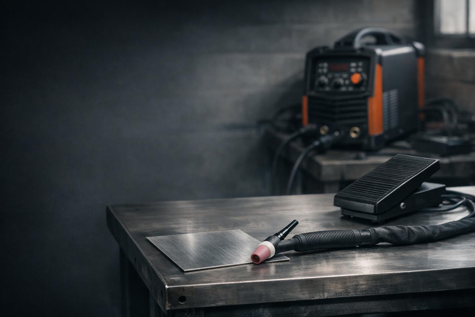 Aluminum TIG, checked carefully. AI-generated editorial illustration.