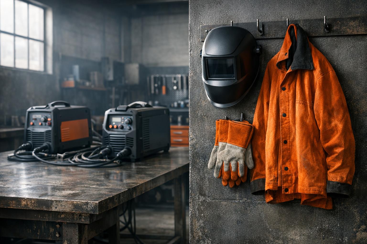 Welding Machine Safety and PPE Basics AI-generated editorial illustration.